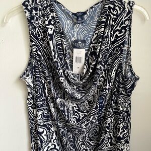 CHAPS RALPH LAUREN Women’s Top Navy Paisley Blouse Plus Size 3X Peppy Classic